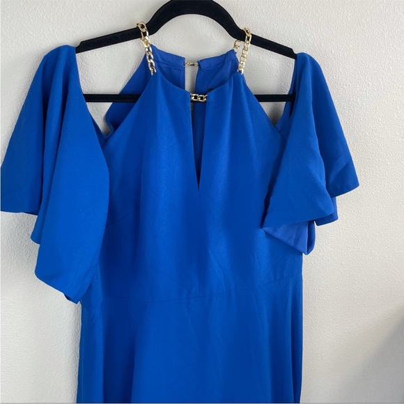 Ted Baker Bennah Cold Shoulder Gold Chain Strap Maxi Dress Cobalt Blue 6 - Picture 5 of 10